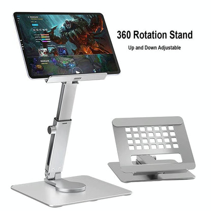 Portable Telescopic Desktop Phone Stand - Foldable & Rotating - Silver
