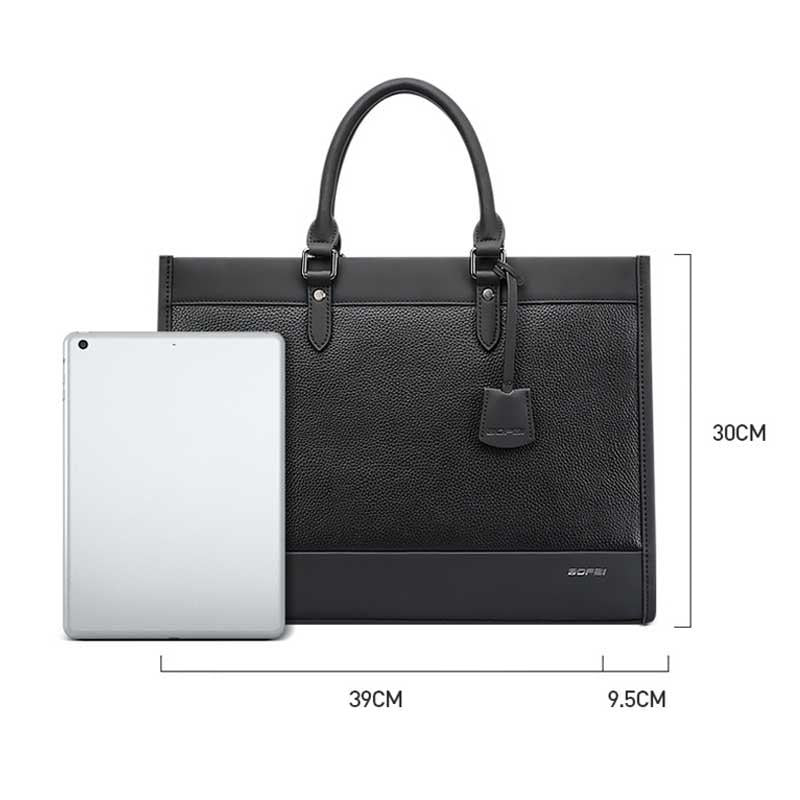 Large-capacity Leather Laptop Messenger Briefcase in Black