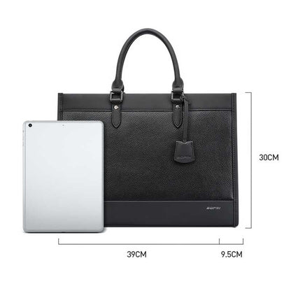 Large-capacity Leather Laptop Messenger Briefcase in Black