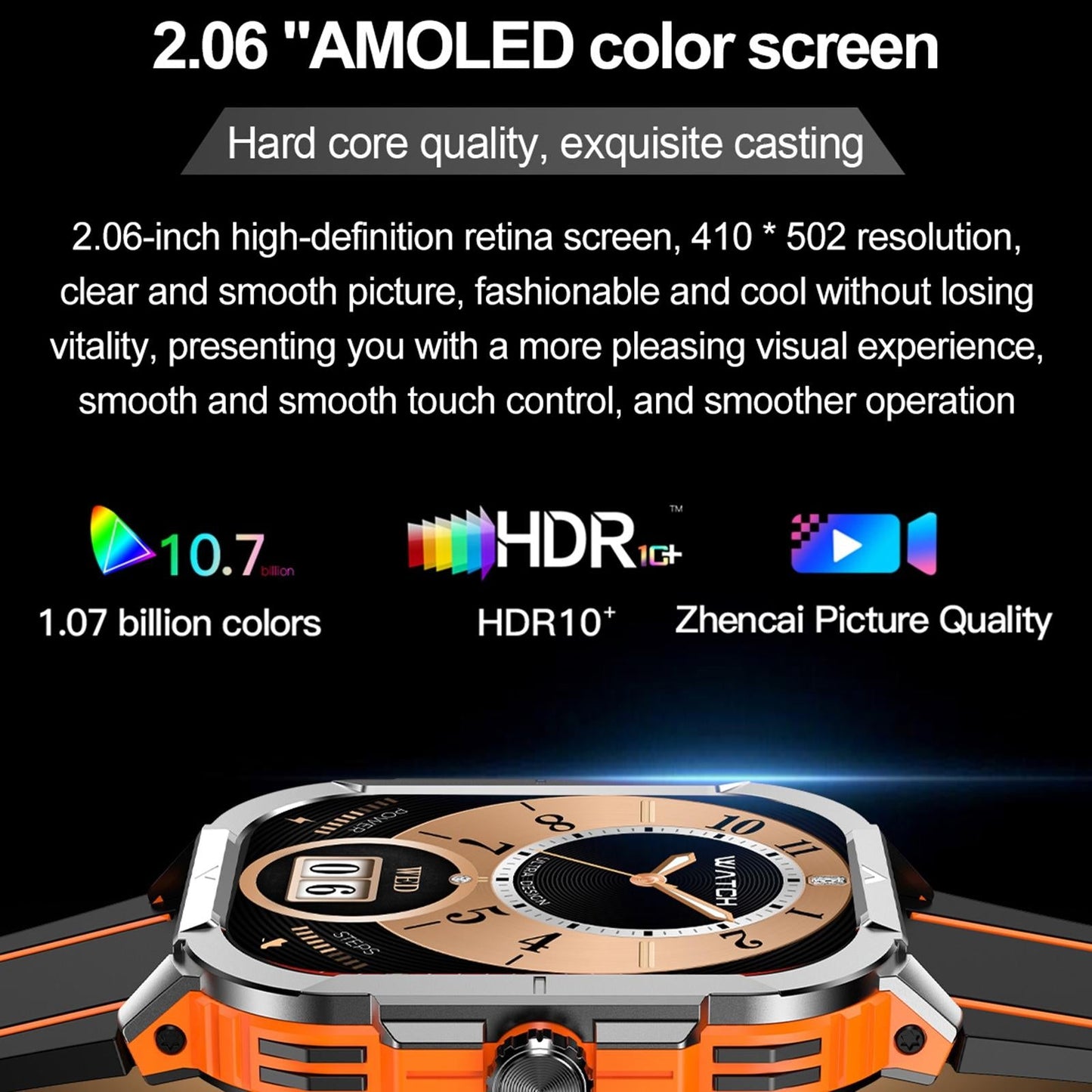 2.06 Inch Bt5.3 Ip68 Sport Smart Watch Bluetooth Call / Message / Health - Orange