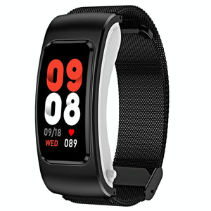 1.08 Inch Steel Band Earphone Detachable Life Waterproof Smart Watch Support Bluetooth Call - Black