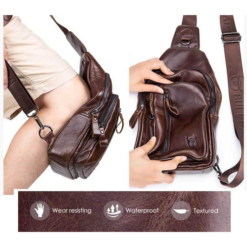 Men Leather Crossbody Chest Bag Multi Function - Black - Factory Direct Shop