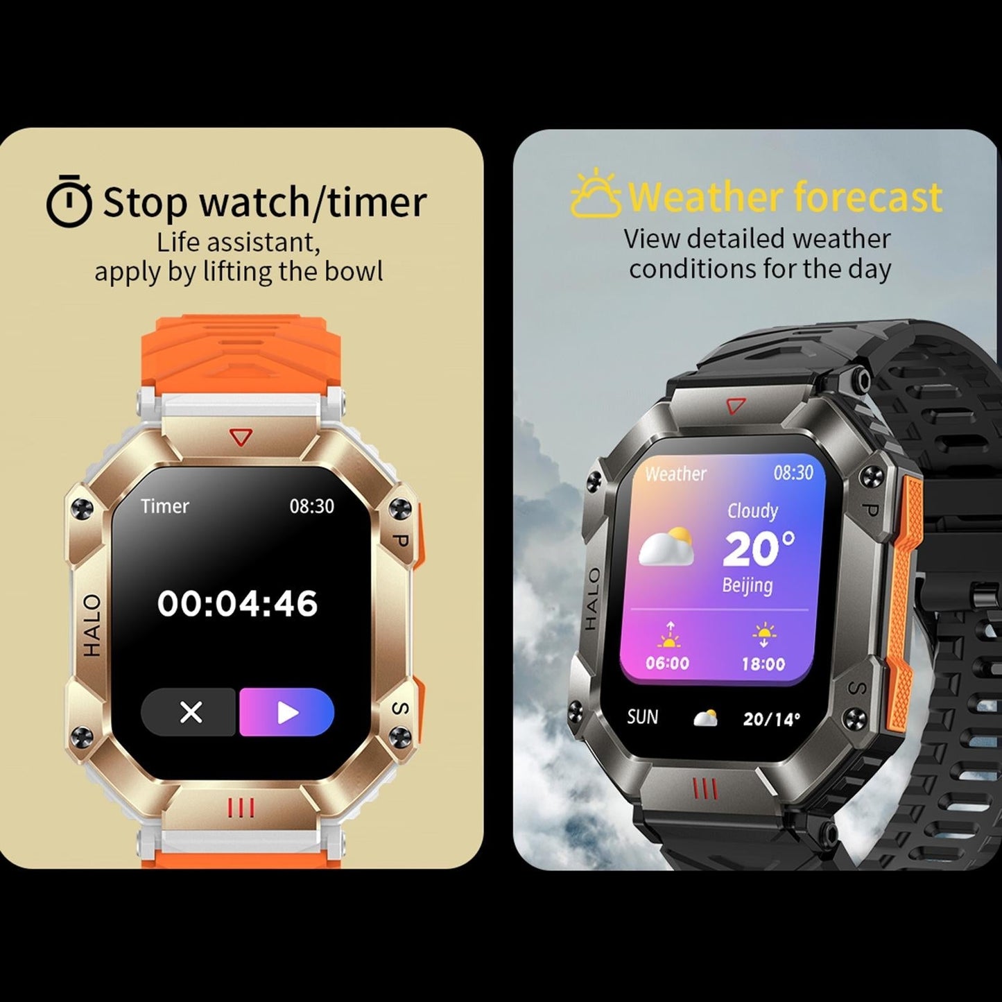 2.0 Inch Bt5.1 Ip67 Sport Smart Watch Support Bluetooth Call / Sleep / Blood Oxygen / Heart Rate / Blood Pressure Health Monitor - White + Orange