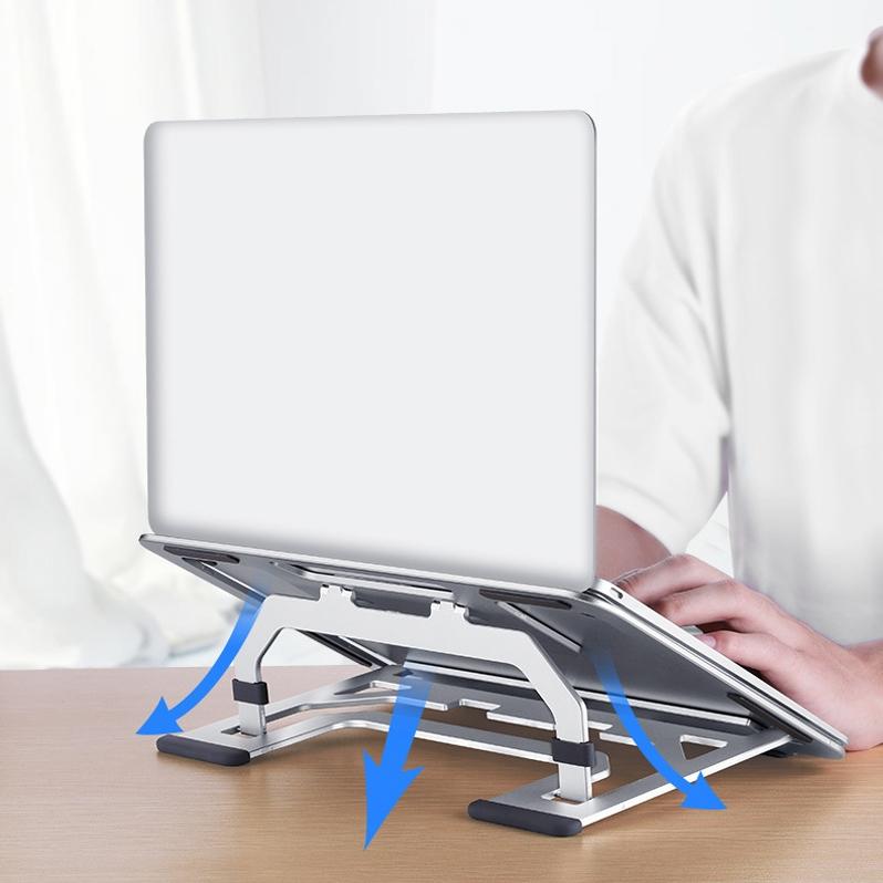Foldable Aluminum Laptop Stand for Desktop Cooling - Elegant Silver