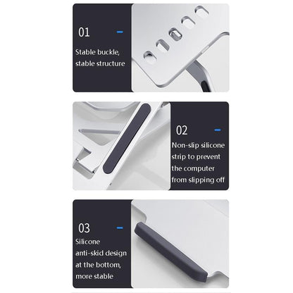 Foldable Aluminum Laptop Stand for Desktop Cooling - Elegant Silver