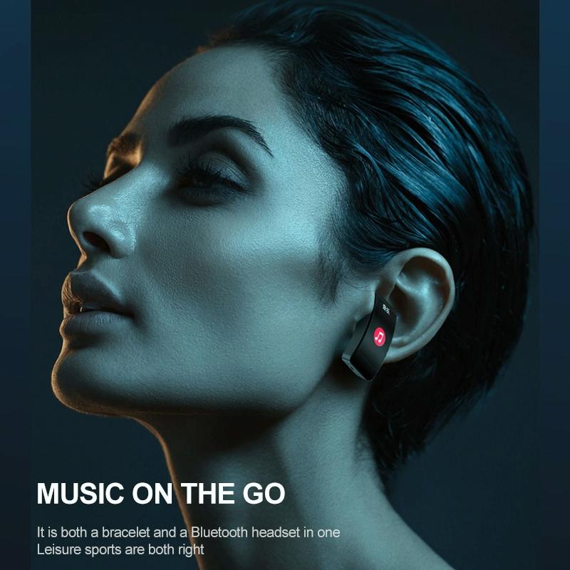 1.14 Inch Silicone Band Earphone Detachable Life Waterproof Smart Watch Support Bluetooth Call - Black