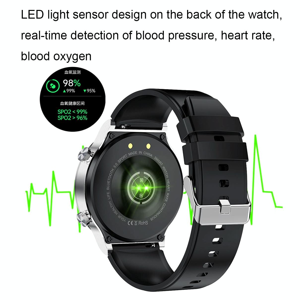 1.32 Inch Heart Rate Sleep Monitoring Smart Watch - Black Silicone