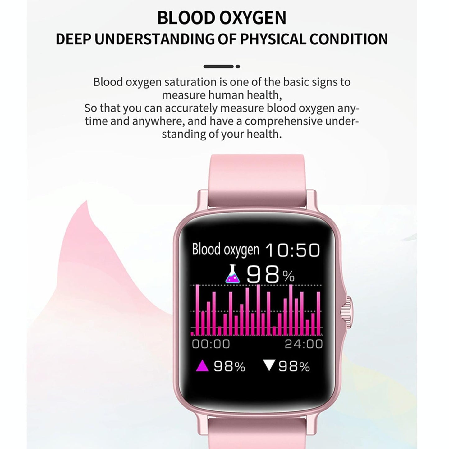 1.44 Inch Ip67 Waterproof Smart Watch With Hd Touch Screen - Pink