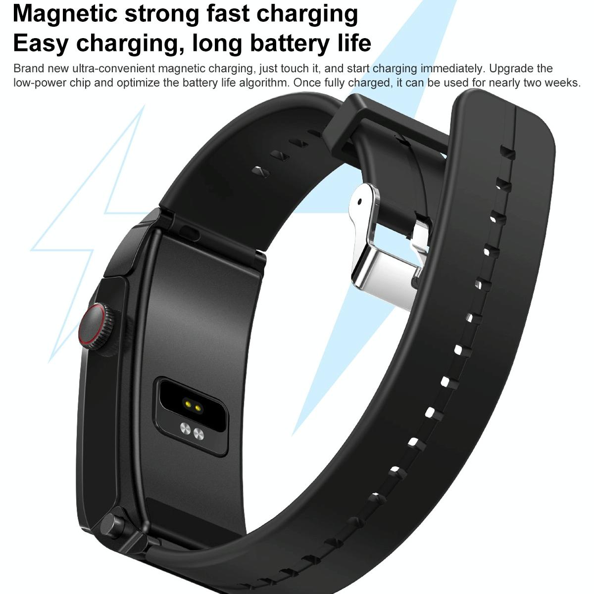1.5 Inch Silicone Band Earphone Detachable Ip68 Waterproof Smart Watch Support Bluetooth Call - Black