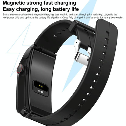 1.5 Inch Silicone Band Earphone Detachable Ip68 Waterproof Smart Watch Support Bluetooth Call - Black