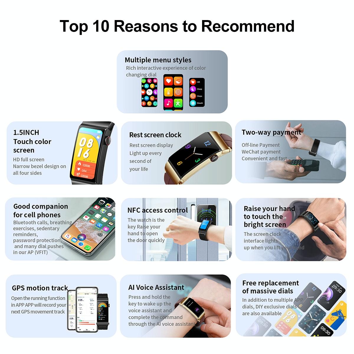 1.5 Inch Silicone Band Earphone Detachable Ip68 Waterproof Smart Watch Support Bluetooth Call - Black