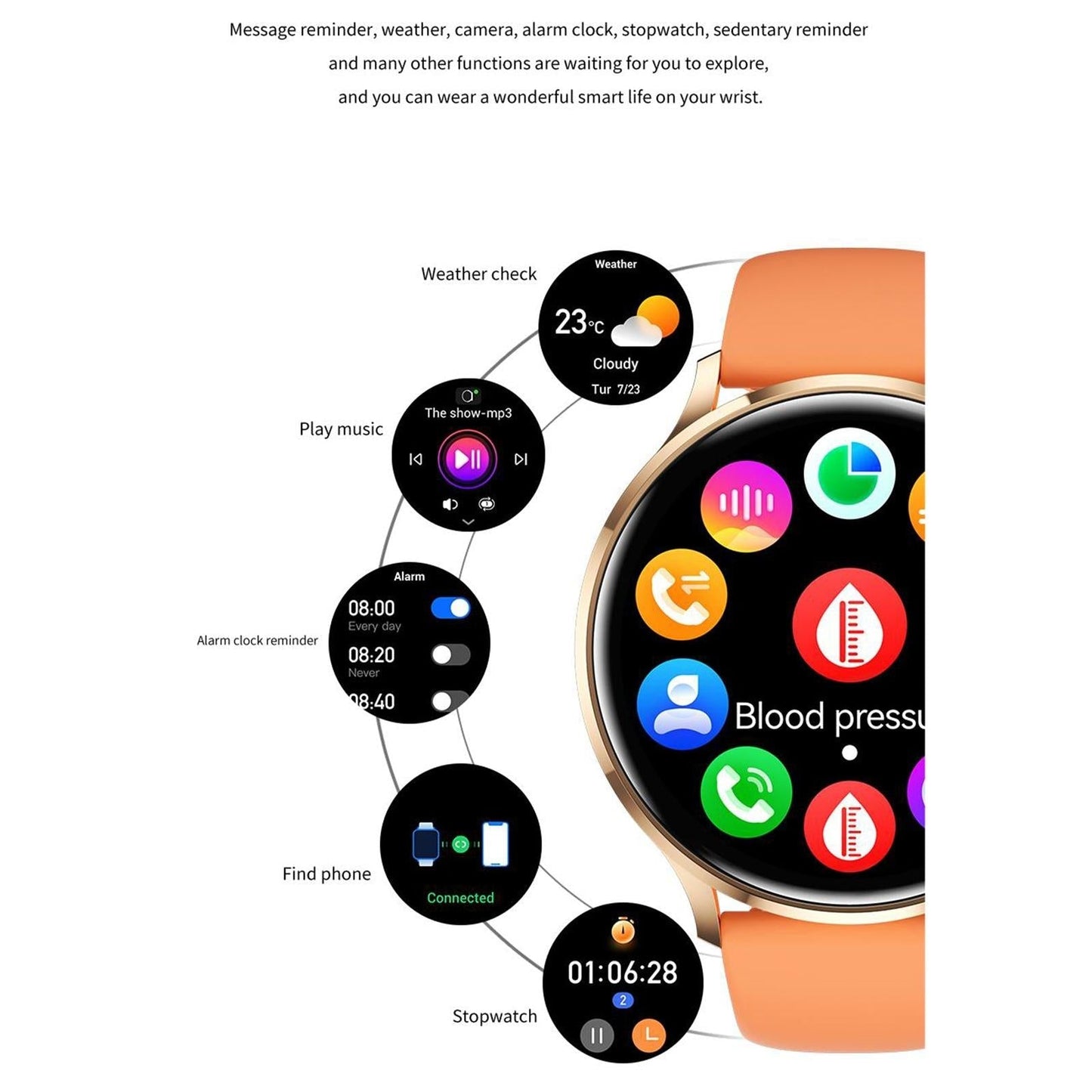 1.39 Inch Bt5.2 Smart Sport Watch Support Bluetooth Call / Sleep / Blood Oxygen / Temperature / Heart Rate / Blood Pressure Health Monitor - Orange