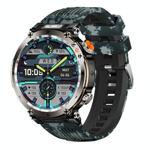 Waterproof Smart Watch With Flashlight Banknote Detector And Compass - Camo - Blue