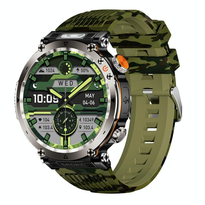 Waterproof Smart Watch With Flashlight Banknote Detector And Compass - Camo - Blue