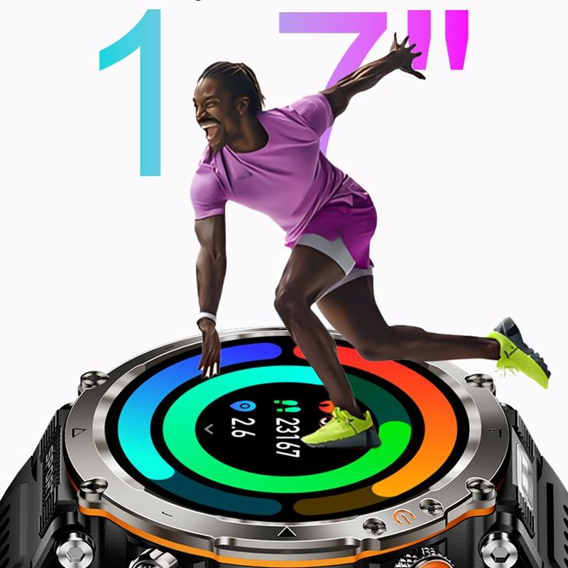 Waterproof Smart Watch With Flashlight Banknote Detector And Compass - Camo - Blue