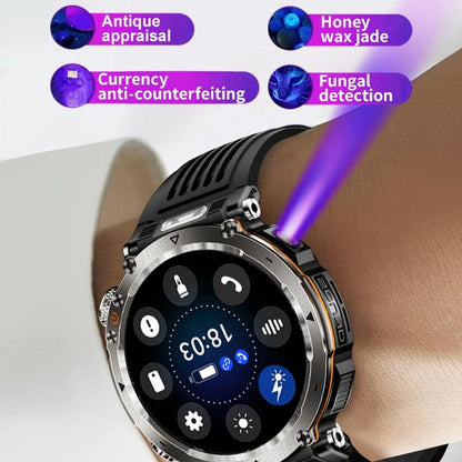 Waterproof Smart Watch With Flashlight Banknote Detector And Compass - Camo - Blue
