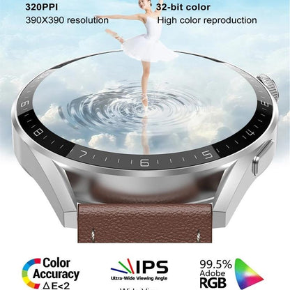 Smart Leather Watch With Colour Screen - Black