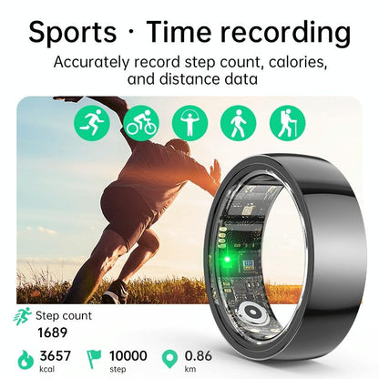 Smart Ring With Heart Rate Blood Oxygen Sleep & Sports Modes - Size 7 - Black