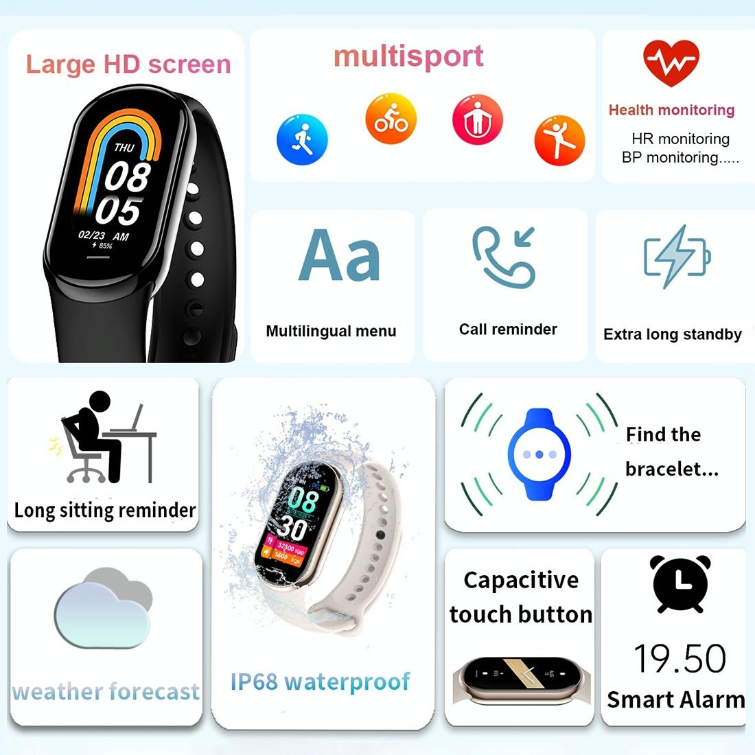 Waterproof Smart Watch With Heart Bp Oxygen And Sugar Monitoring - Ip68 - Black