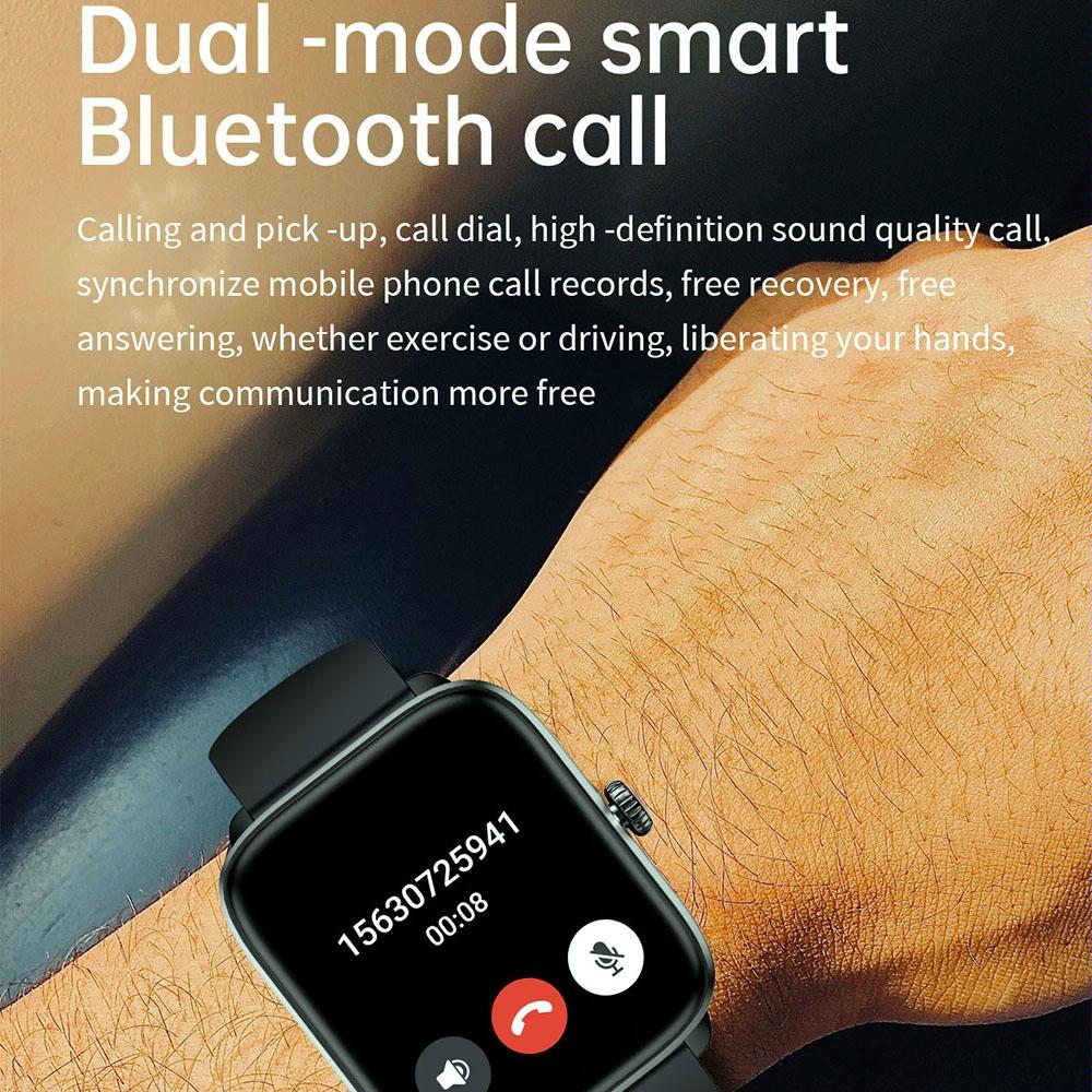 1.96 Inch Ip67 Waterproof Silicone Band Smart Watch Supports Dual-Mode Bluetooth Call / Heart Rate Monitoring - Black