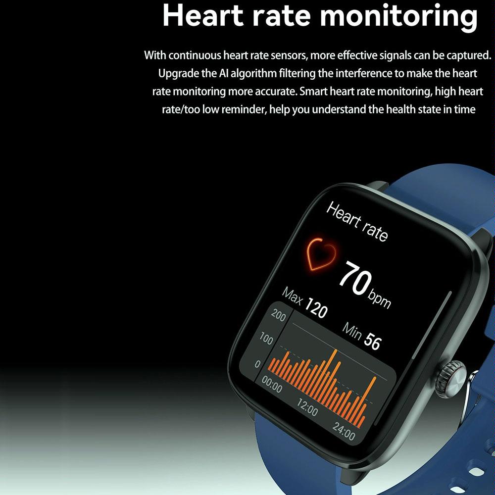 1.96 Inch Ip67 Waterproof Silicone Band Smart Watch Supports Dual-Mode Bluetooth Call / Heart Rate Monitoring - Black