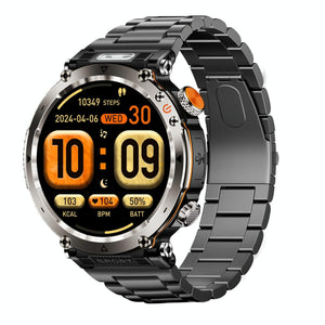Waterproof Smart Watch With Flashlight Banknote Detector And Compass - Steel Band
