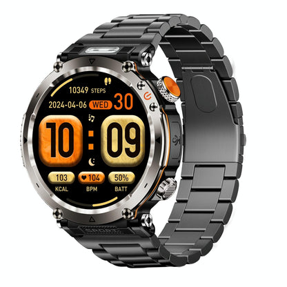 Waterproof Smart Watch With Flashlight Banknote Detector And Compass - Steel Band