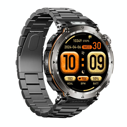 Waterproof Smart Watch With Flashlight Banknote Detector And Compass - Steel Band
