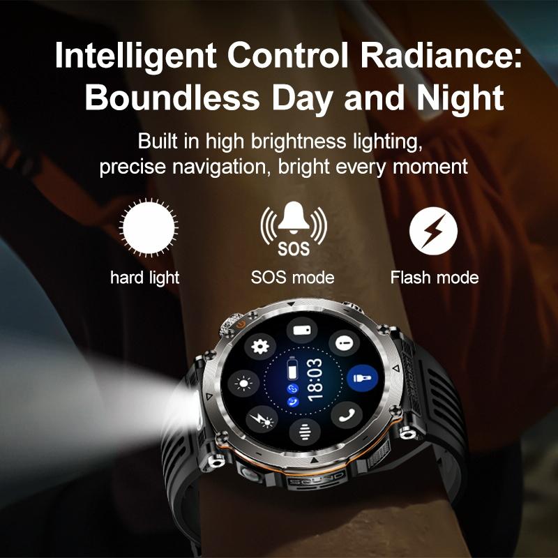 Waterproof Smart Watch With Flashlight Banknote Detector And Compass - Steel Band