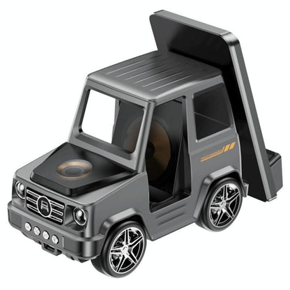 6 In 1 Car Shape Speaker With Clock & Wireless Charger - Grey