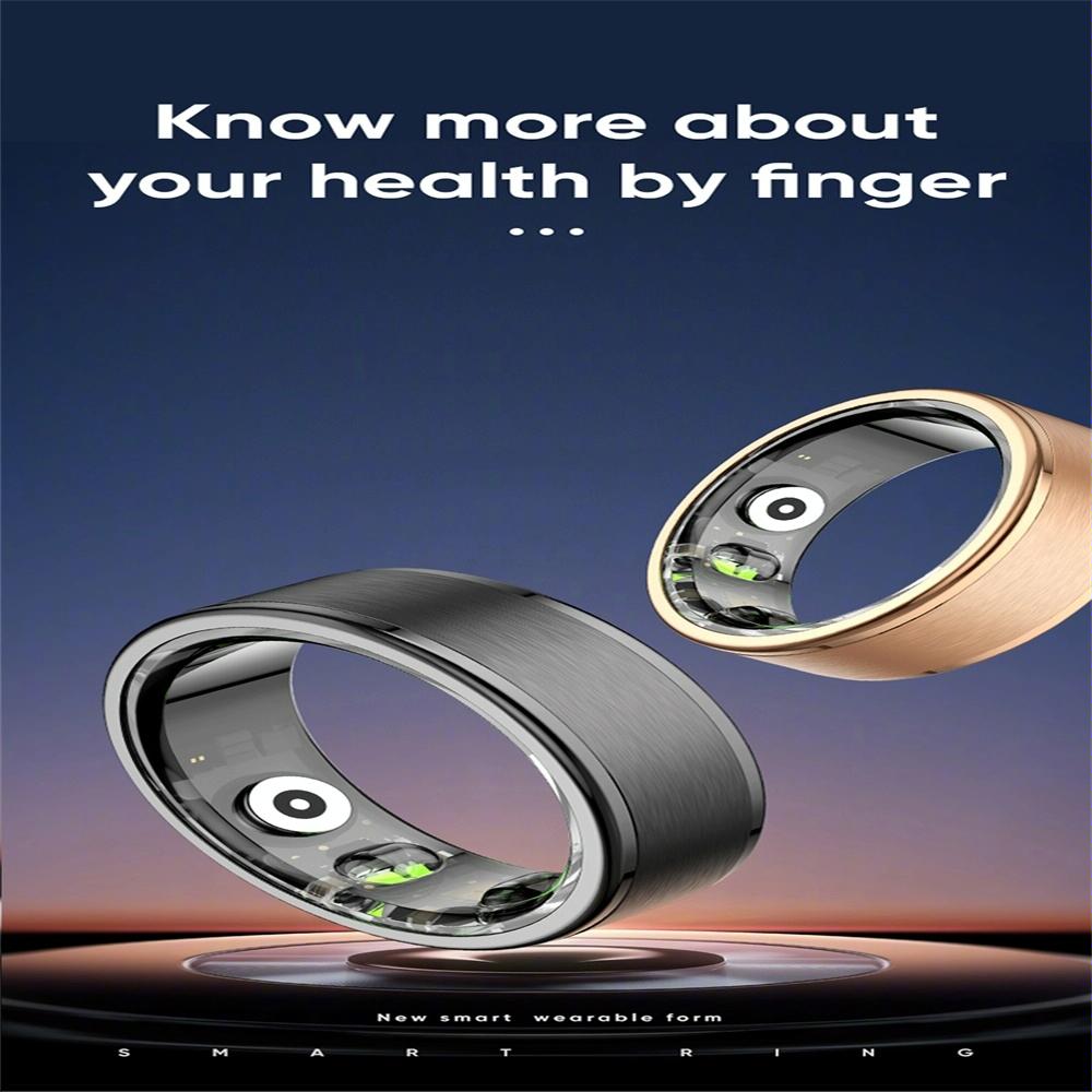 Smart Ring With Heart Rate Blood Oxygen Sleep & Sports Modes - Size 7 - Black