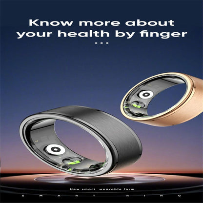 Smart Ring With Heart Rate Blood Oxygen Sleep & Sports Modes - Size 7 - Black