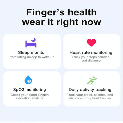 Smart Ring With Heart Rate Blood Oxygen Sleep & Sports Modes - Size 7 - Black