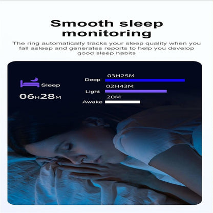 Smart Ring With Heart Rate Blood Oxygen Sleep & Sports Modes - Size 7 - Black