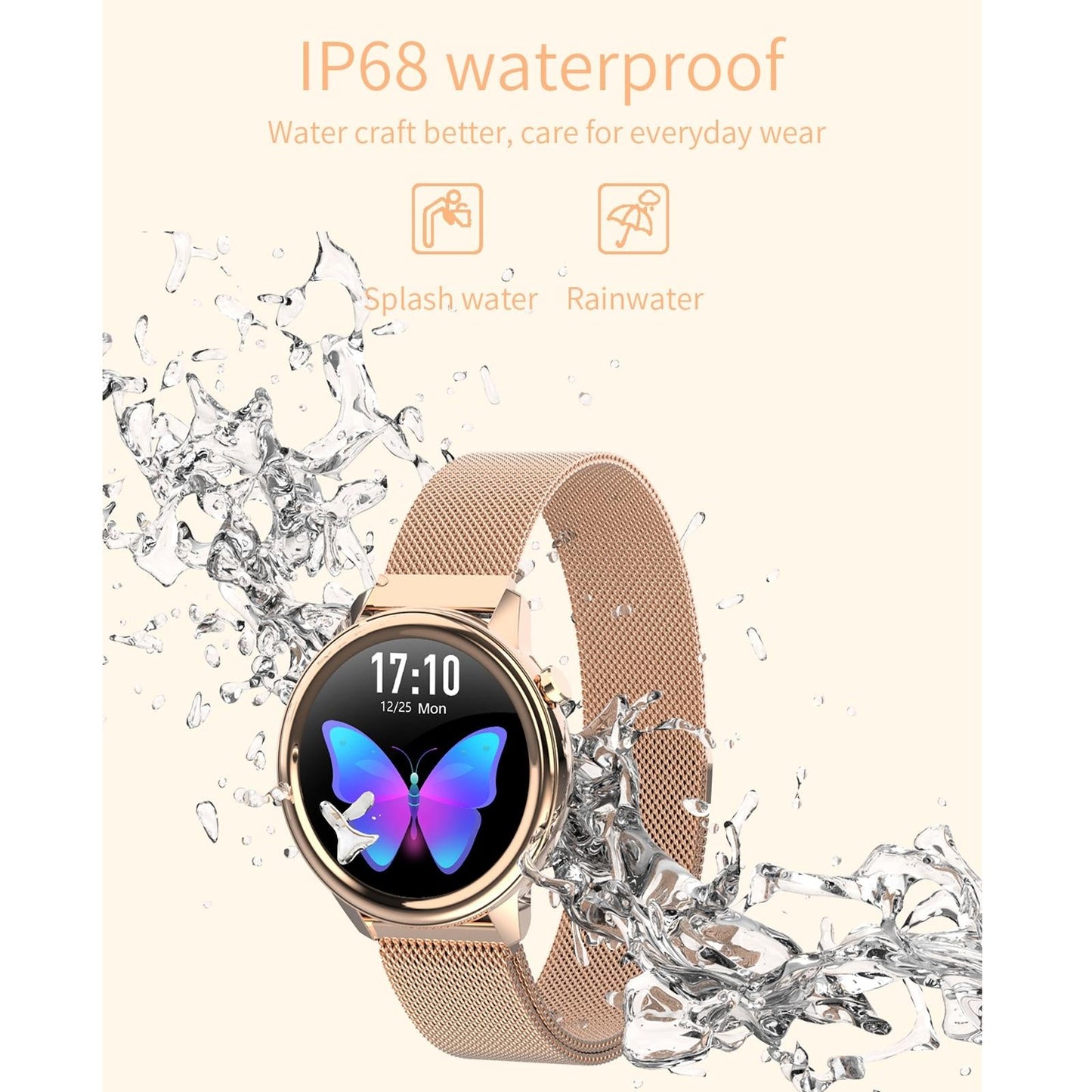 1.3 Inch Tft Colour Screen Ip68 Waterproof Women Smart Watch Support Body Temperature Monitor / Blood Pressure Monitor / Menstrual Cycle Reminder Black