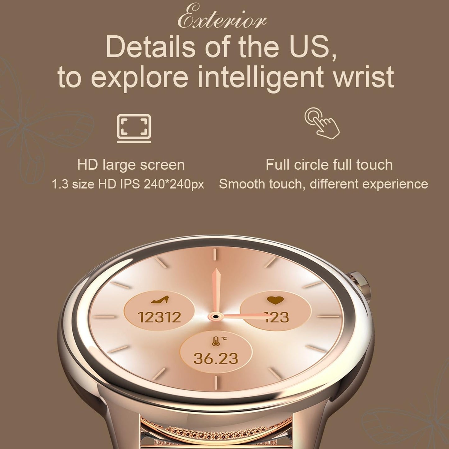 1.3 Inch Tft Colour Screen Ip68 Waterproof Women Smart Watch Support Body Temperature Monitor / Blood Pressure Monitor / Menstrual Cycle Reminder Black