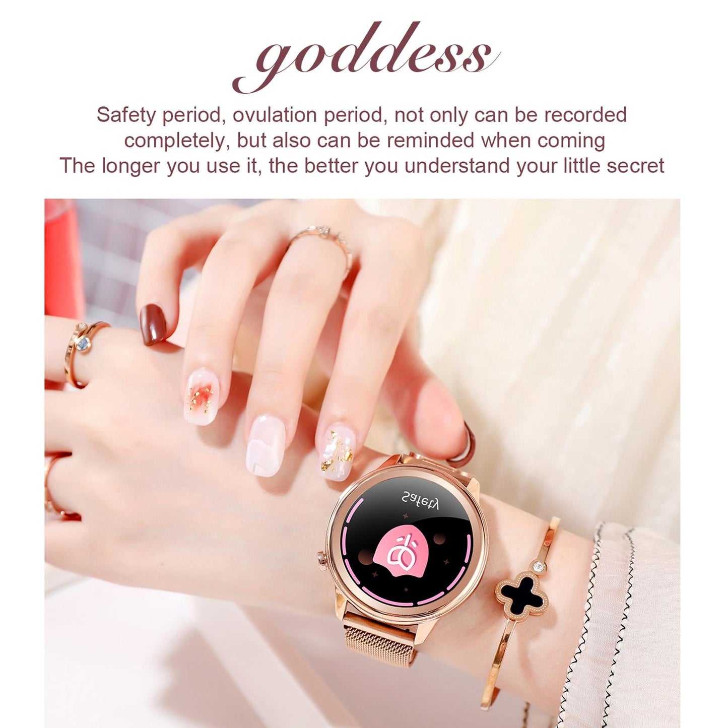 1.3 Inch Tft Colour Screen Ip68 Waterproof Women Smart Watch Support Body Temperature Monitor / Blood Pressure Monitor / Menstrual Cycle Reminder Black