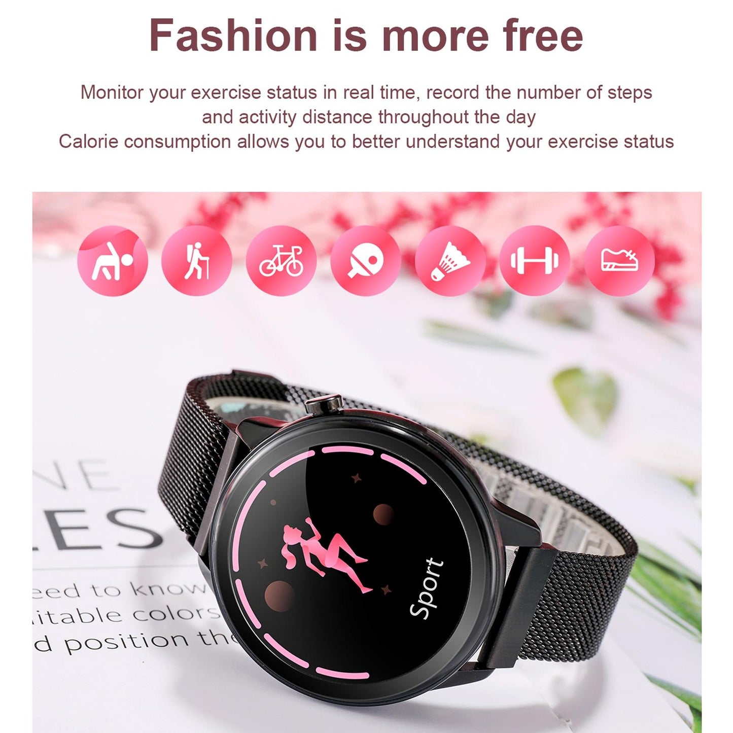 1.3 Inch Tft Colour Screen Ip68 Waterproof Women Smart Watch Support Body Temperature Monitor / Blood Pressure Monitor / Menstrual Cycle Reminder Black