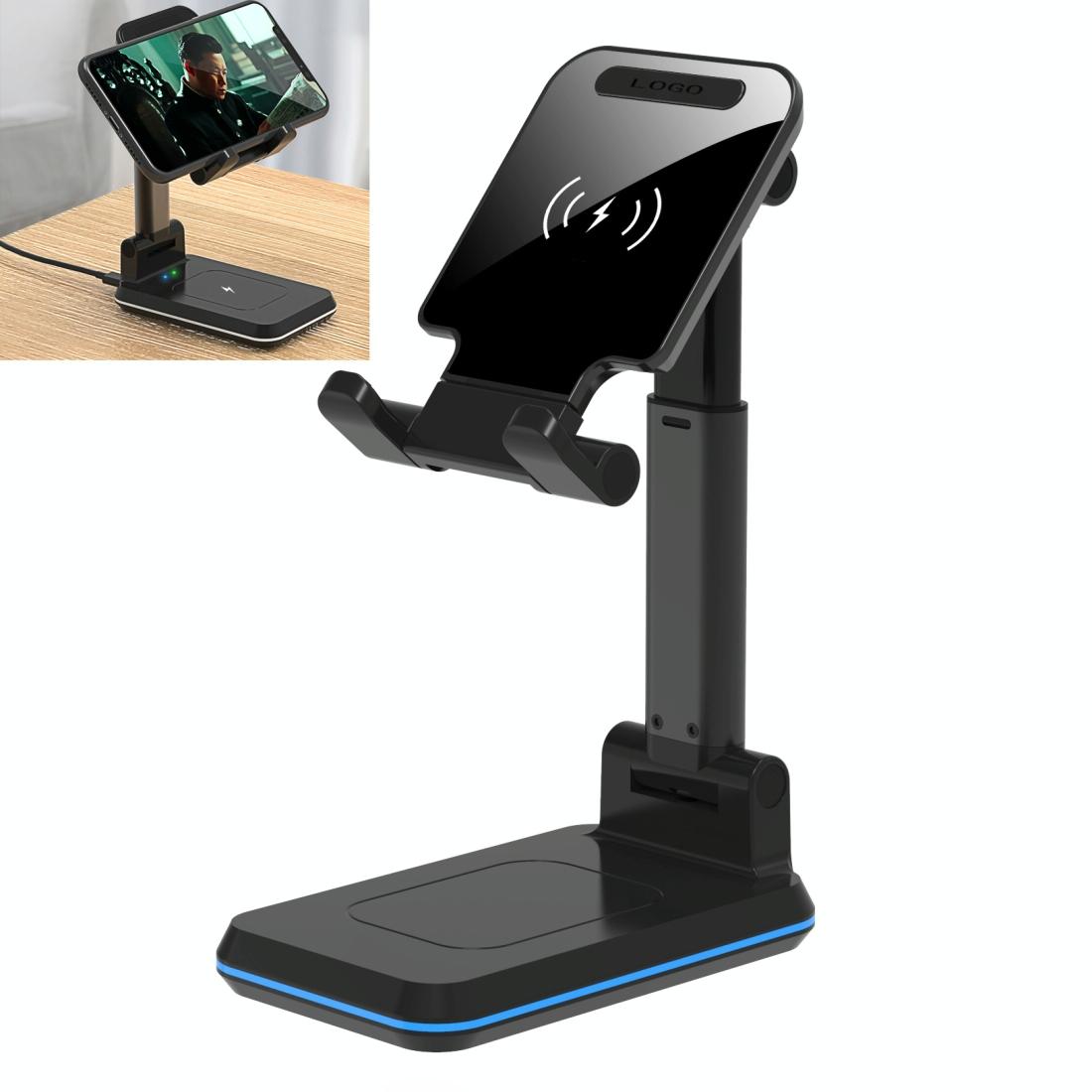 Portable 2 In 1 Wireless Charging Stand Single Charge - Black