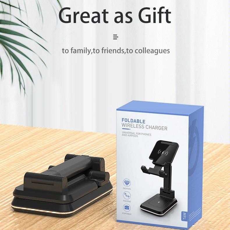 Portable 2 In 1 Wireless Charging Stand Double Charge - Black