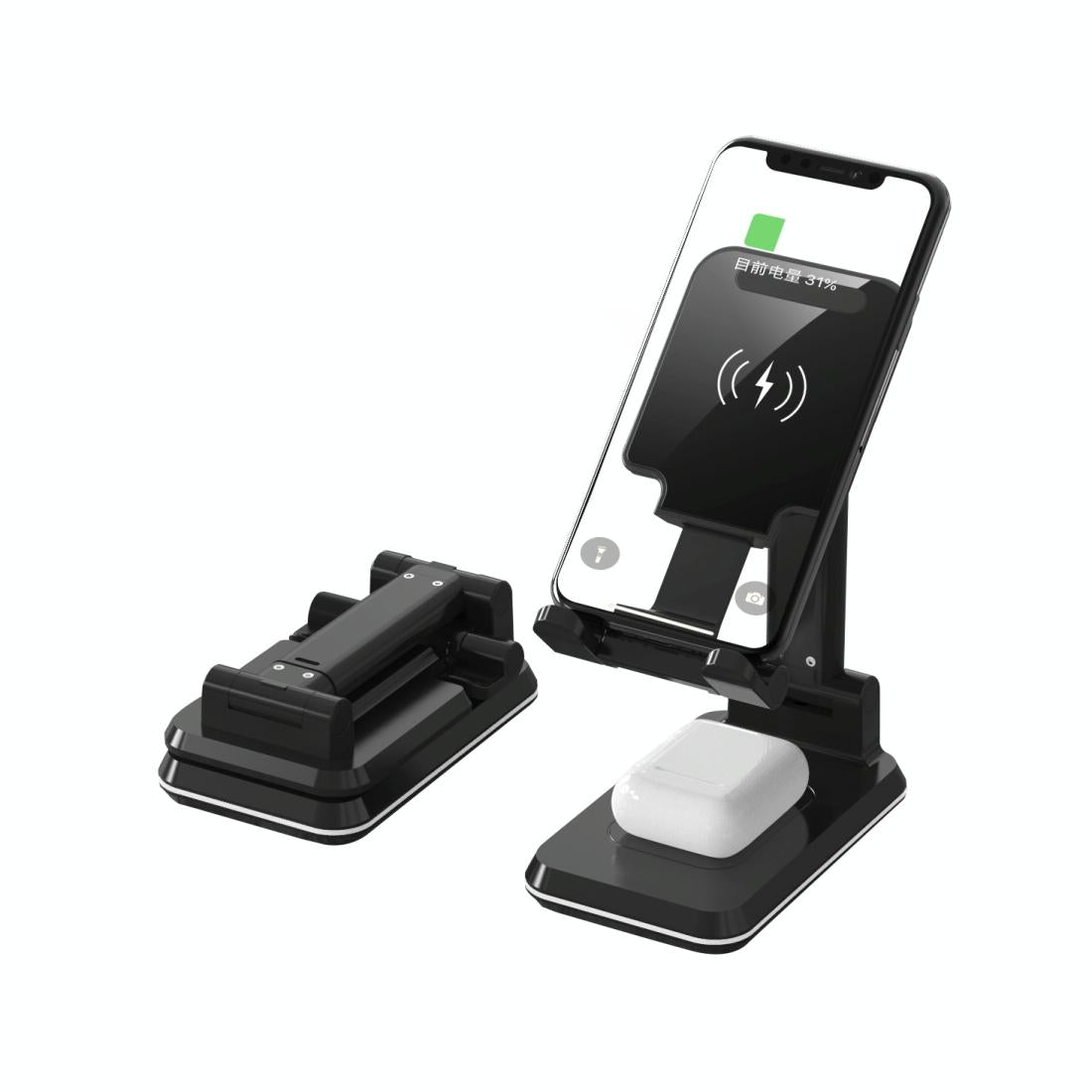 Portable 2 In 1 Wireless Charging Stand Double Charge - Black