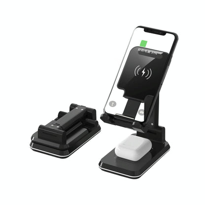 Portable 2 In 1 Wireless Charging Stand Double Charge - Black