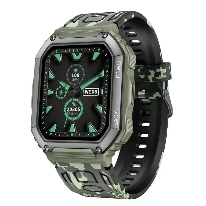 Waterproof Pedometer Sport Smart Watch Support Heart Rate / Blood Pressure Monitoring / Bt Calling - Camouflage Black