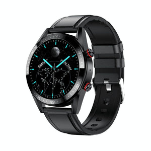 Leather Strap Amoled Smart Watch With Heart Rate And Blood Pressure Monitoring - Black