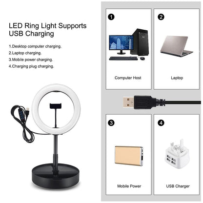 10.2 Dual-colour Led Ring Light with Usb Bluetooth Remote and Phone Holder - Black
