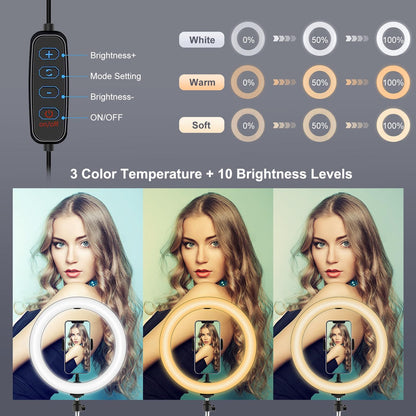 10.2 Ring Light with Usb 3 Modes Dual Colour Phone Clamp