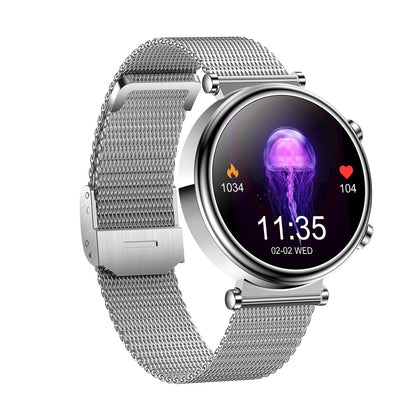 Women Smart Watch With Bt Call Health Tracking And Sos - Compact And Stylish - Silver White Leather