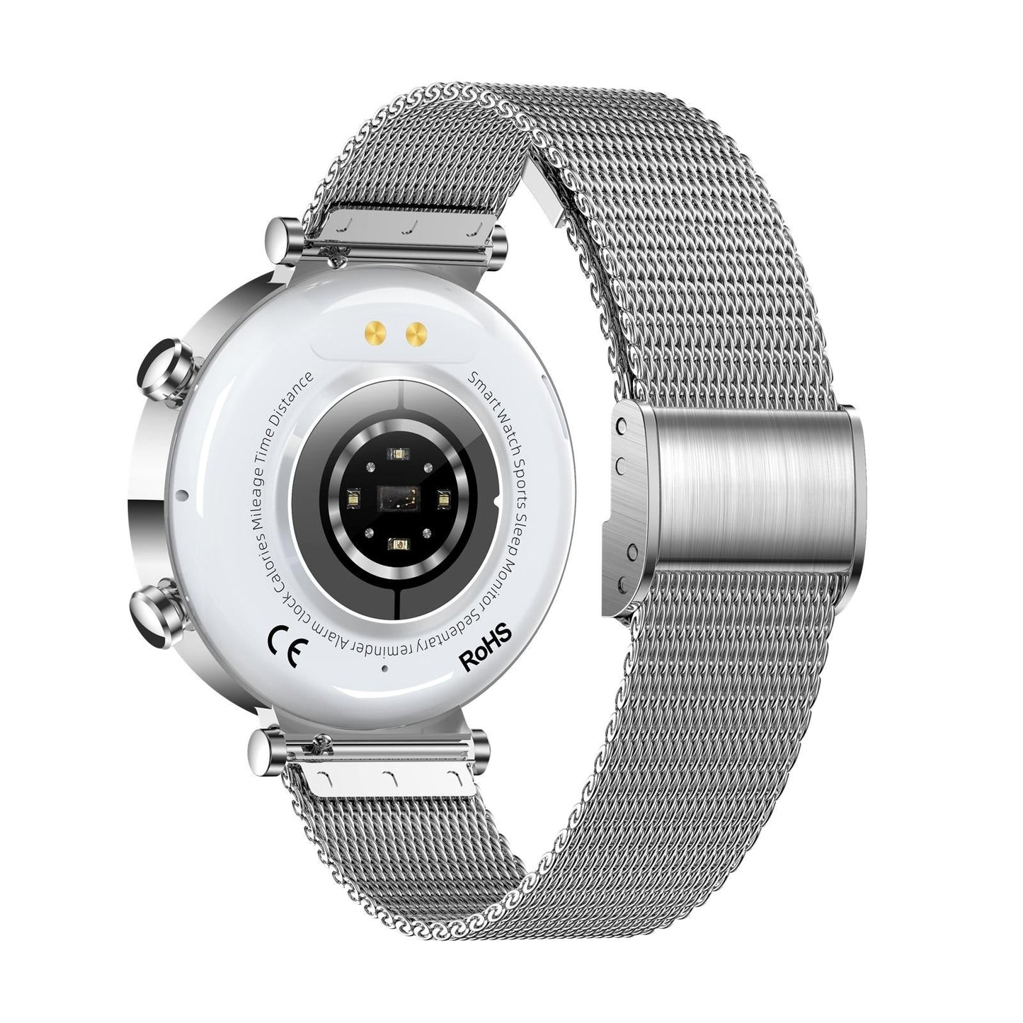 Women Smart Watch With Bt Call Health Tracking And Sos - Compact And Stylish - Silver White Leather