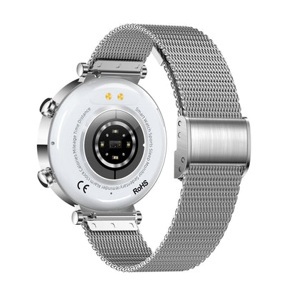 Women Smart Watch With Bt Call Health Tracking And Sos - Compact And Stylish - Silver White Leather
