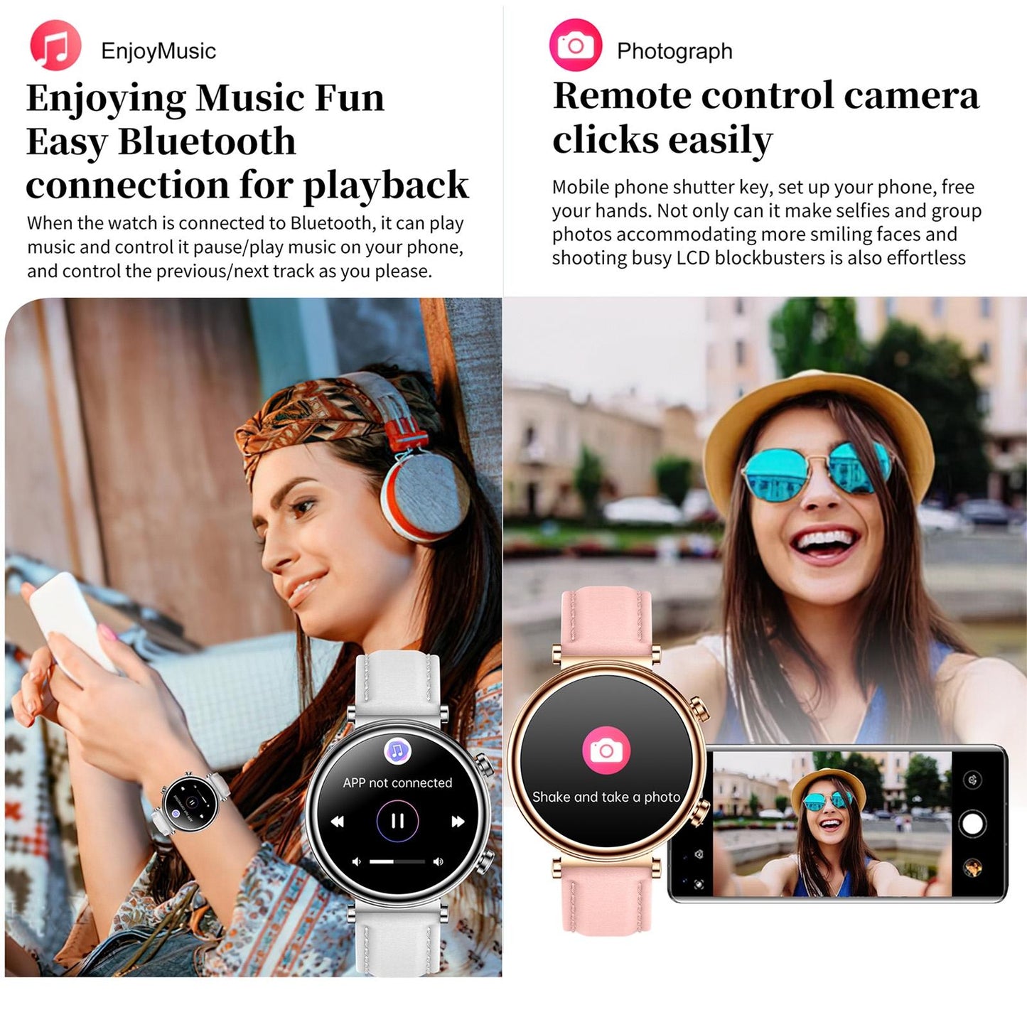 Women Smart Watch With Bt Call Health Tracking And Sos - Compact And Stylish - Silver White Leather